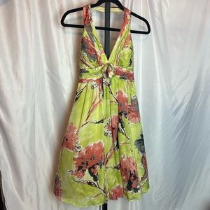 Kay Unger Silk Floral Print Fit and Flare Halter Dress, size 4